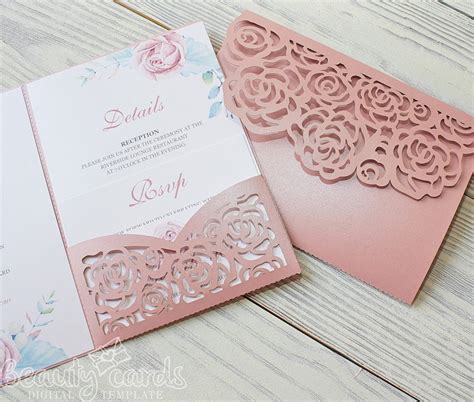 Wedding Invitation Template Cricut Laser Cut Invitation Pocket Wedding