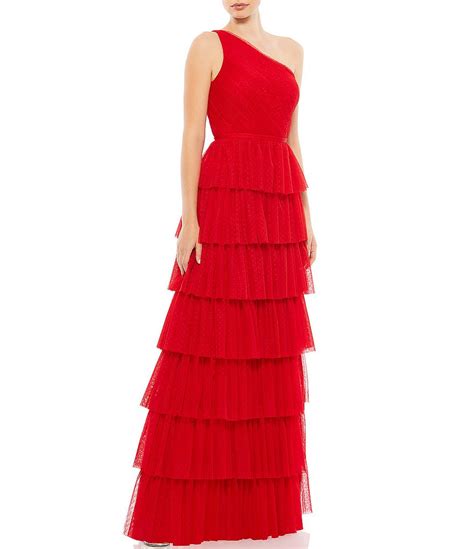 Ieena For Mac Duggal A Line Tiered Ruffle One Shoulder Sleeveless Gown