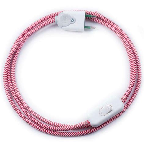 Cable Textil Con Interruptor Y Enchufe X Mm M Rojo Blanco