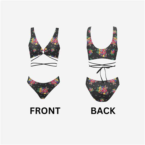 Beach Goddess Cross String Bikini Set Hmong Bikini Swimwear Piece Set Hmong Floral Hmong