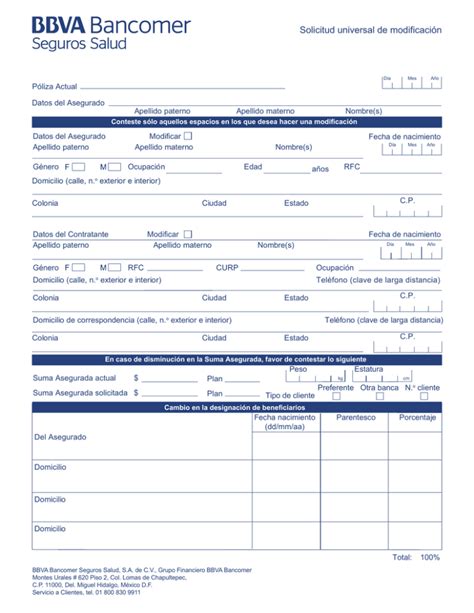 Formato Universal De Cambios De Seguro M Dico