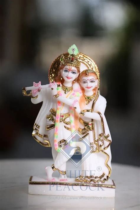 White Traditional Marble Radha Krishna Statue For Worship Size 12