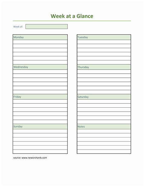 Free Week At A Glance Templates Pdf Word Excel