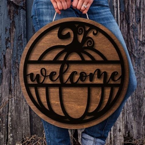 Fall Door Hanger Svg Glowforge Fall Welcome Sign Svg Etsy