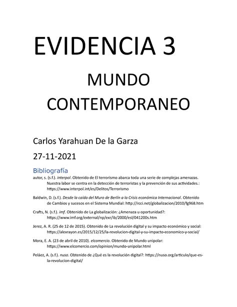 Evidencia 3 Cuidado Del Cuerpo Humano EVIDENCIA 3 MUNDO CONTEMPORANEO