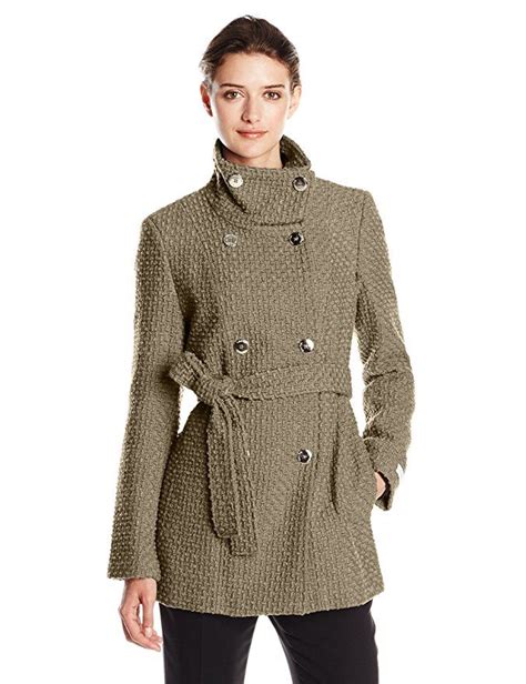 Calvin Klein Womens Double Breasted Wool Coat With Belt Truffle Parka Peacoat Wool Wrap Coat