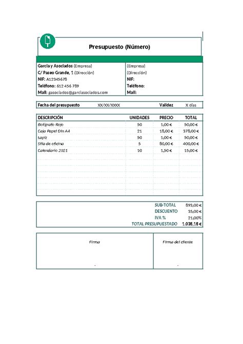 Plantilla Presupuesto Word Presupuesto N Mero Garcia Y Asociados