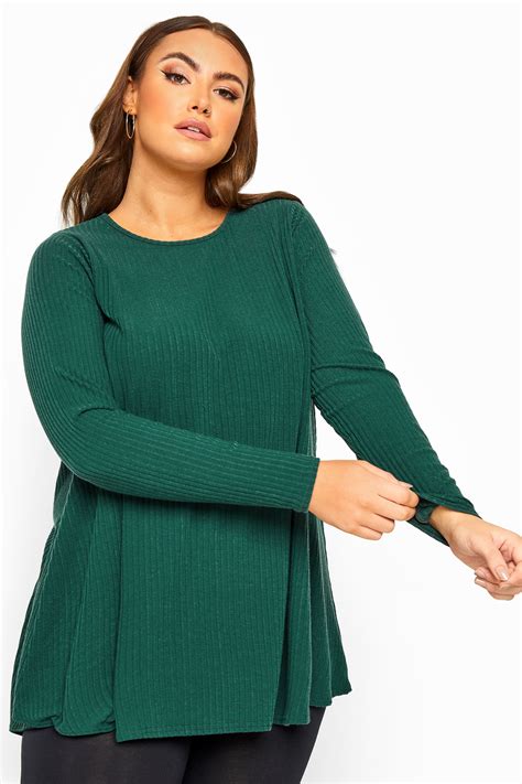 Limited Collection Forest Green Ribbed Long Sleeve Top Yours Clothing