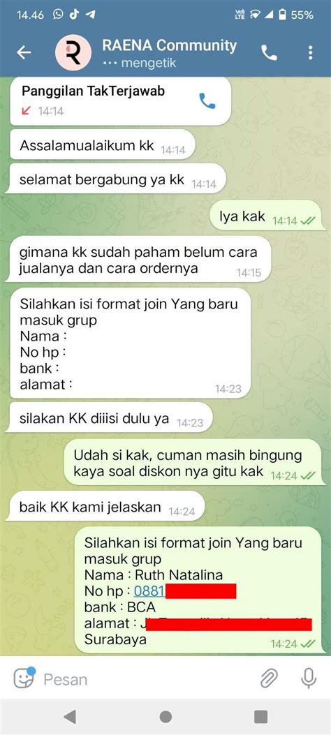 Penipuan Dengan Modus Mengaku Sebagai Admin Raena Aplikasi Reseller