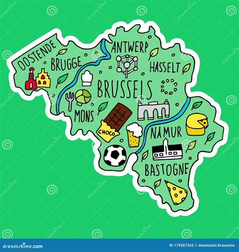 Colored Sticker Of Hand Drawn Doodle Belgium Map Stock Vector