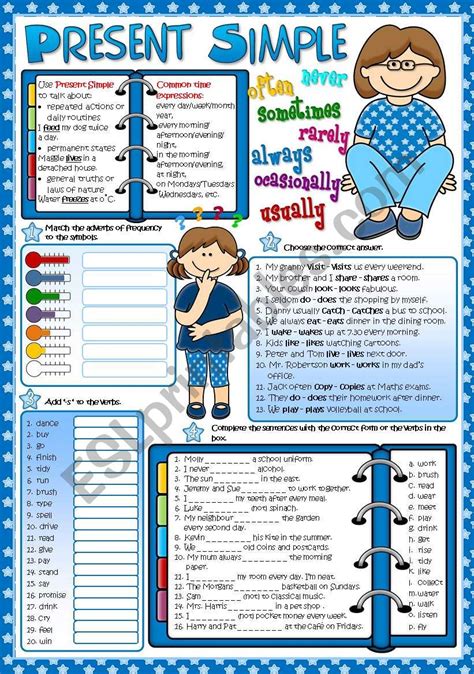 Present Simple Tense 4 Tasks Greyscale Key Included Esl Worksheet By Mada 1