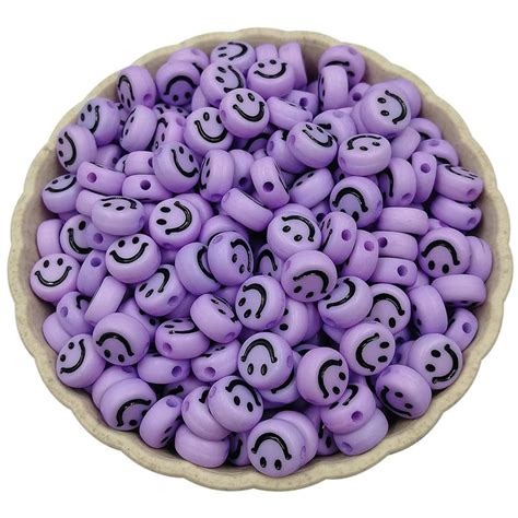 Cheap 100 Pieces Acrylic Candy Color Smiley Face Beads Oblate Loose