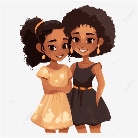 Black Sisterhood Clipart Two Sisters With Curly Hair Standing Together