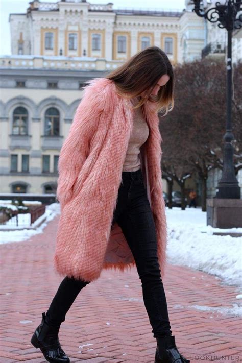 This Shaggy Yet Sophisticated Peach Pink Coat Is Great For Wearing With