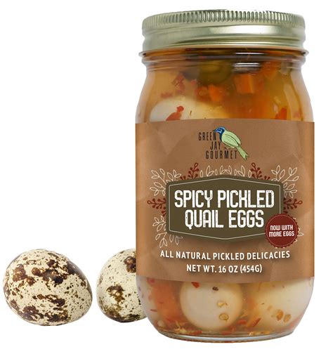 Green Jay Gourmet Spicy Pickled Quail Eggs Hand Jarred For Cooking 16oz Jar Natural