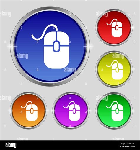 Icono De Ratón De Ordenador Firmar Símbolo Redondo En Botones De Colores Brillantes