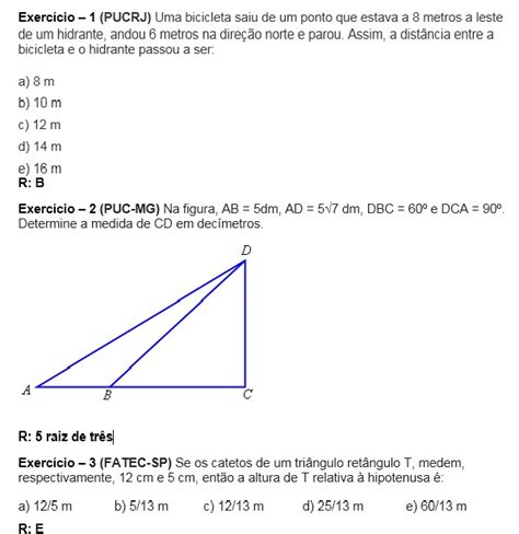 Relações Métricas No Triângulo Retângulo Matemática Enem