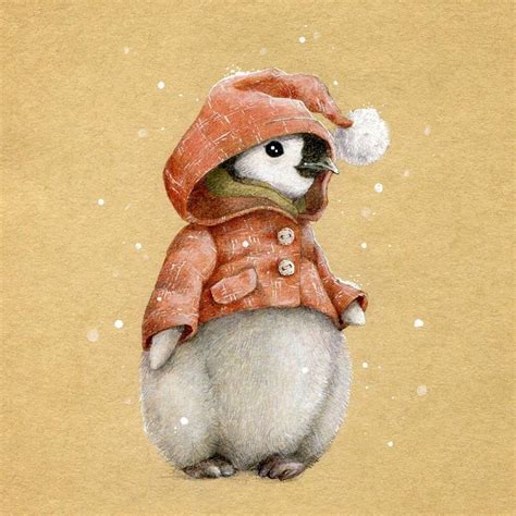 Penguin. Winter picture | Иллюстрации, Мультипликационное искусство, Милая иллюстрация