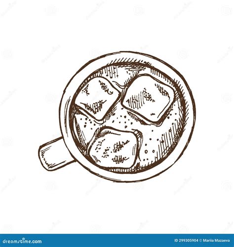Hand Drawn Sketch Of Hot Drink With Marshmallows Mug Hot Chocolate Cocoa Stock Vector