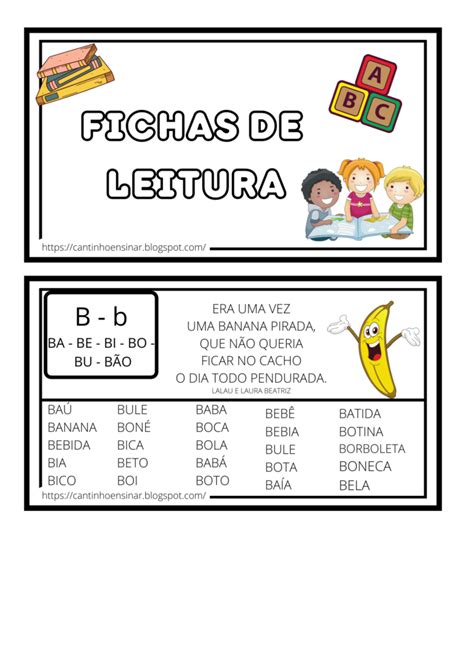 Ficha de Leitura para Alfabetização para imprimir Atividades