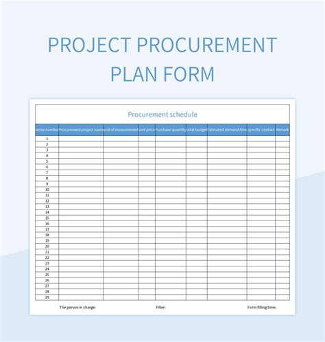 Project Procurement Plan Form Excel Template And Google Sheets File For