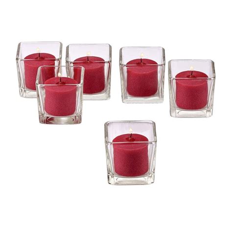 Light In The Dark Clear Glass Square Votive Candle Holders With Red