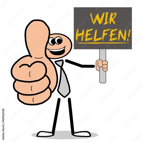 Wir helfen Mann mit Schild hält Daumen hoch Stock Illustration Adobe