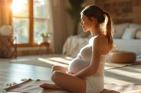 Premium Photo Pregnant Woman Sitting On Yoga Mat