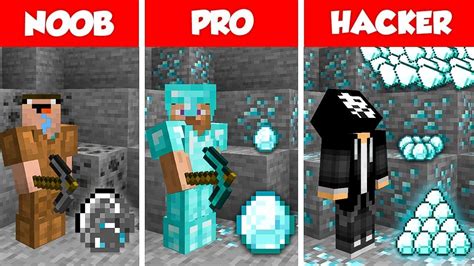 Minecraft Noob Vs Pro Vs Hacker Diamond Mining Battle Challenge In Minecraft In Real Life