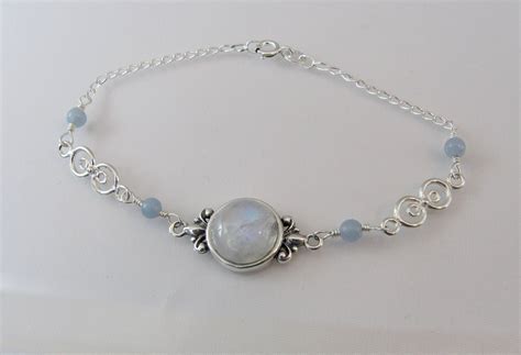 Rainbow Moonstone Bracelet In Sterling Silver Moonstone And