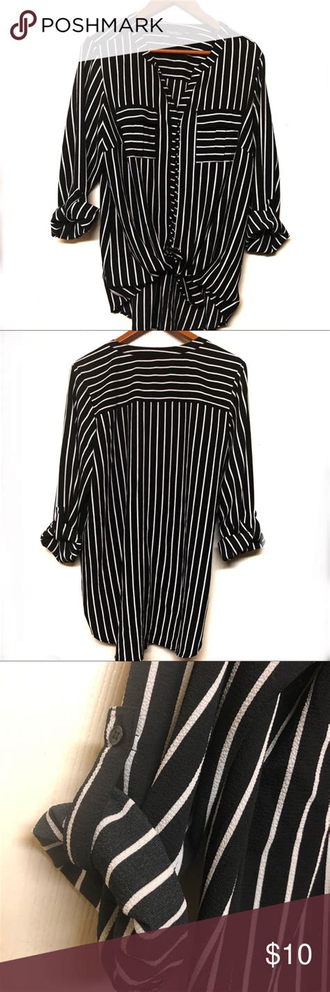 Roz Ali Black White Stripe Long Length Blouse Long Length Blouse