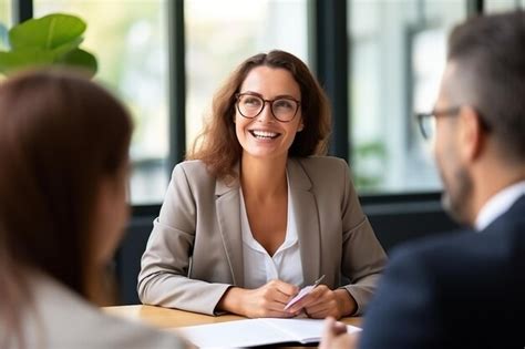 Premium AI Image Smiling Mature Middle Aged Woman Insurance Agent