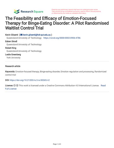 PDF The Feasibility And Efficacy Of Emotion Focused Therapy For Binge