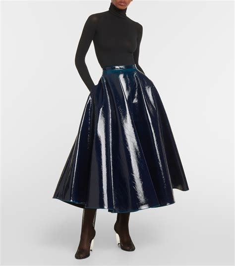 Coated Wool Blend Midi Skirt In Blue Alaia Mytheresa