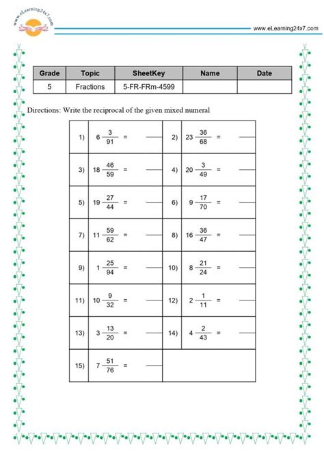 Fractions Worksheets For Grade 5 - www.eLearning24x7.com