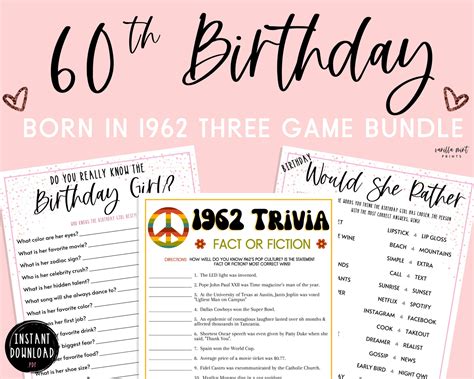 Adult Birthday Party Game Bundle 60th Birthday Born In Etsy