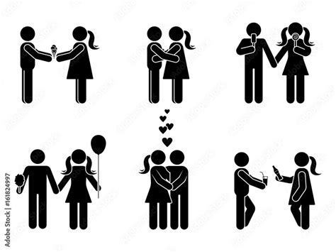 Stick Figure Different Romantic Position Set Vector Illustration Of Male And Female In Love