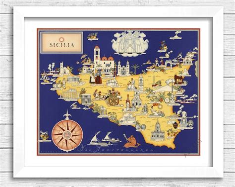 Sicily Italy Map 1939 By De Agostini Giovanni Poster Print Retro