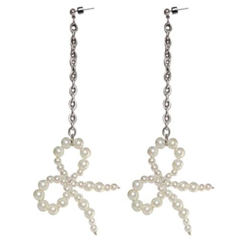 Elegant Pearls Bowknot Drop Earrings Fashionable Ear Piercing Ear Studs