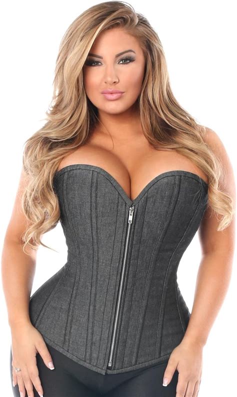 Daisy Corsets Womens Top Drawer Denim Black Steel Boned