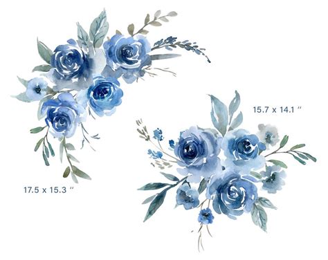 Blue Watercolor Flowers Clipart Wedding Roses Watercolour Etsy Blue