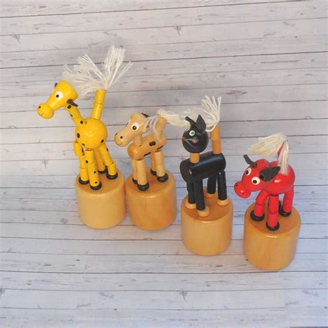 Giraffe Mule Cow Push Puppet Press Up Toy Wakouwa Wood Novelty Push Up