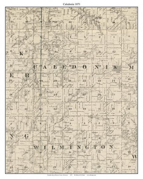 Caledonia Houston Co Minnesota 1871 Old Town Map Custom Print