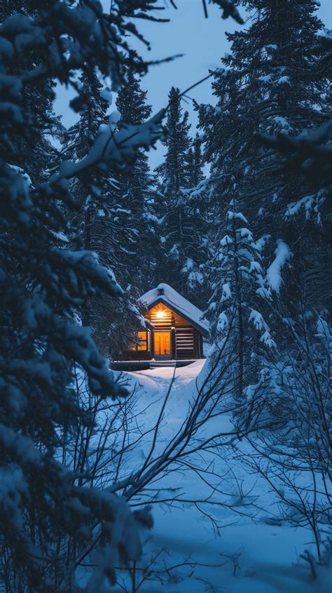 winter cabin in snow, secluded mountain cabin, snowy forest retreat, cozy cabin winter landscape ...