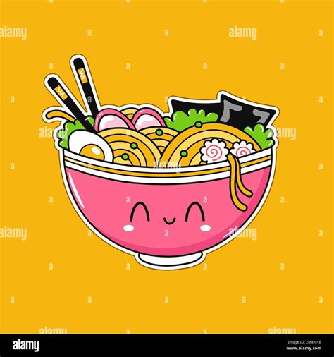 Cute Funny Ramen Bowl Vector Hand Drawn Cartoon Kawaii Character