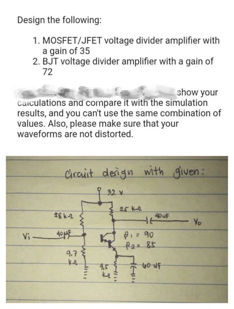 Solved Design The Following 1 Mosfetjfet Voltage Divider