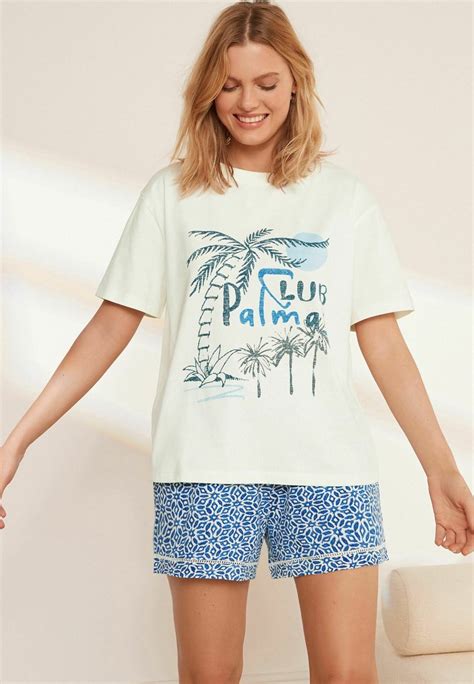 Next Cotton Jersey Pyjama Short Set Yöasusetti Blue Slogan Sininen