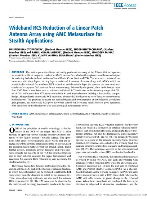 Pdf Wideband Rcs Reduction Of A Linear Patch Antenna Array Using Amc