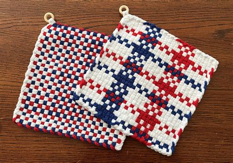 XL Woven Cotton Loop Potholder Trivet Hot Pad Red White Blue Pot Holder Etsy