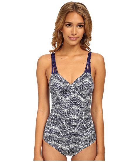 Badgley Mischka Swimwear Gisele Shirred Mio One Piece Macrame Swimsuit